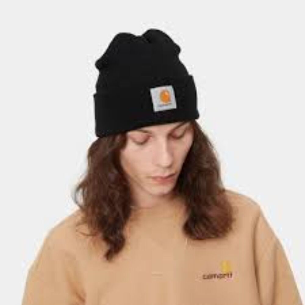 Unisex Carhartt Acrylic Watch Hat Beanie Winter Knit Cap Mens Lady Black - Picture 2 of 5